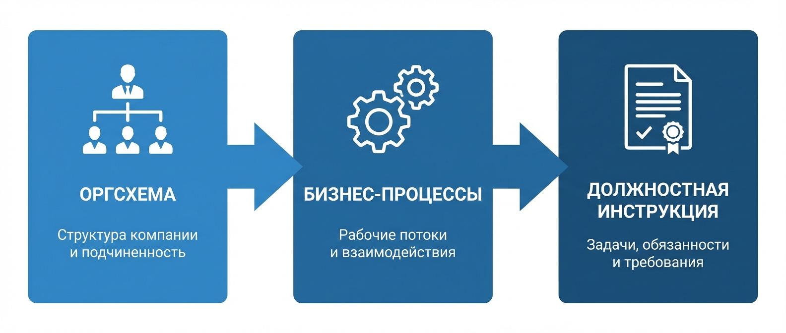 Последовательность: оргсхема → бизнес-процессы → должностная инструкция