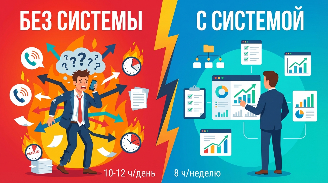 Систематизация бизнеса — трансформация хаоса в порядок, инфографика до и после