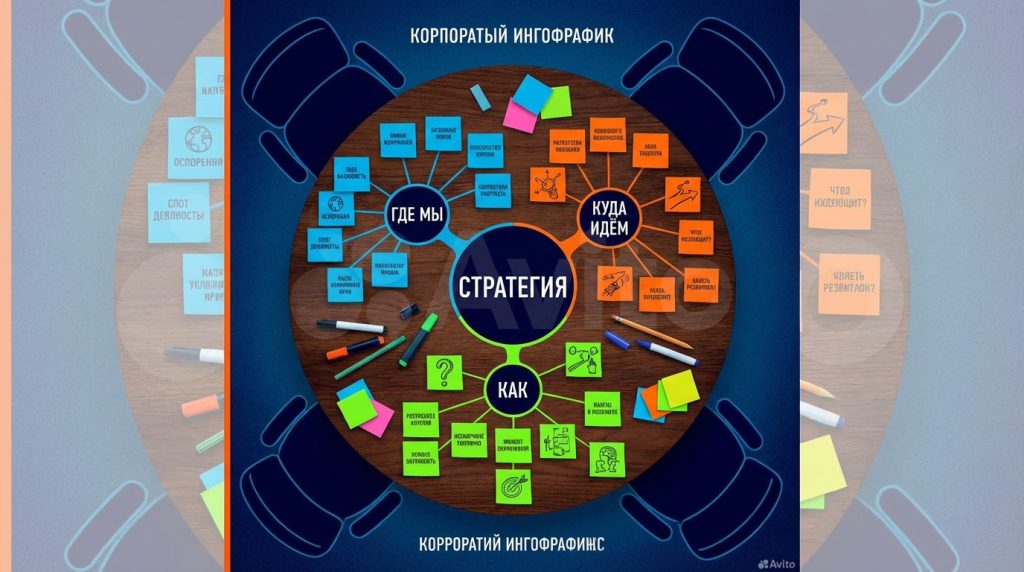 Стратегическая сессия — круглый стол с mind map стратегии компании