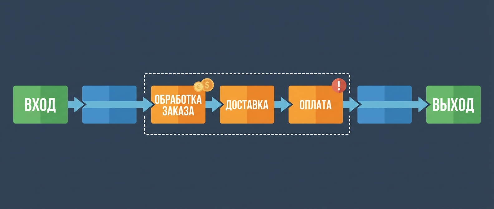 Схема основного бизнес-процесса компании с приоритетами для регламентации