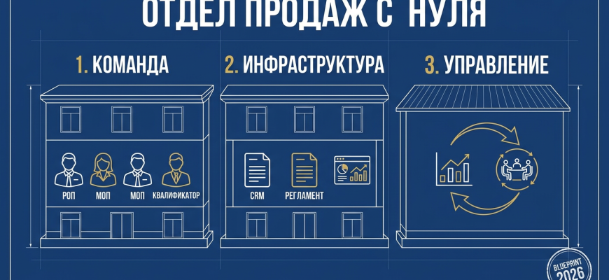 Построение отдела продаж с нуля — схема из трёх блоков