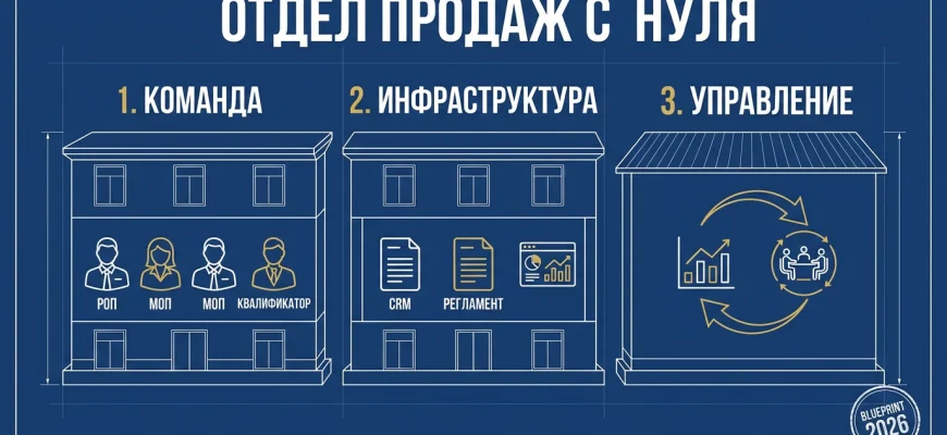 Построение отдела продаж с нуля — схема из трёх блоков