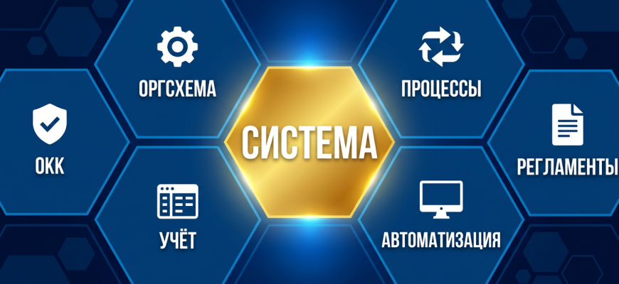 Построение системы управления бизнесом — 6 блоков: оргсхема, процессы, регламенты, CRM, учёт, ОКК