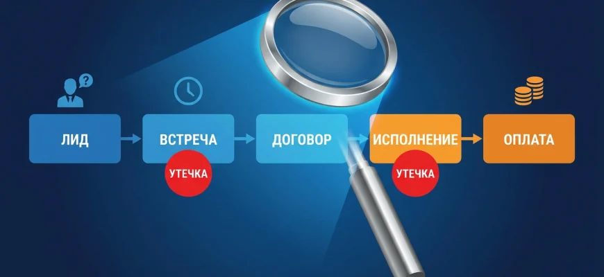 оптимизация бизнес-процессов — поиск утечек в сквозном процессе