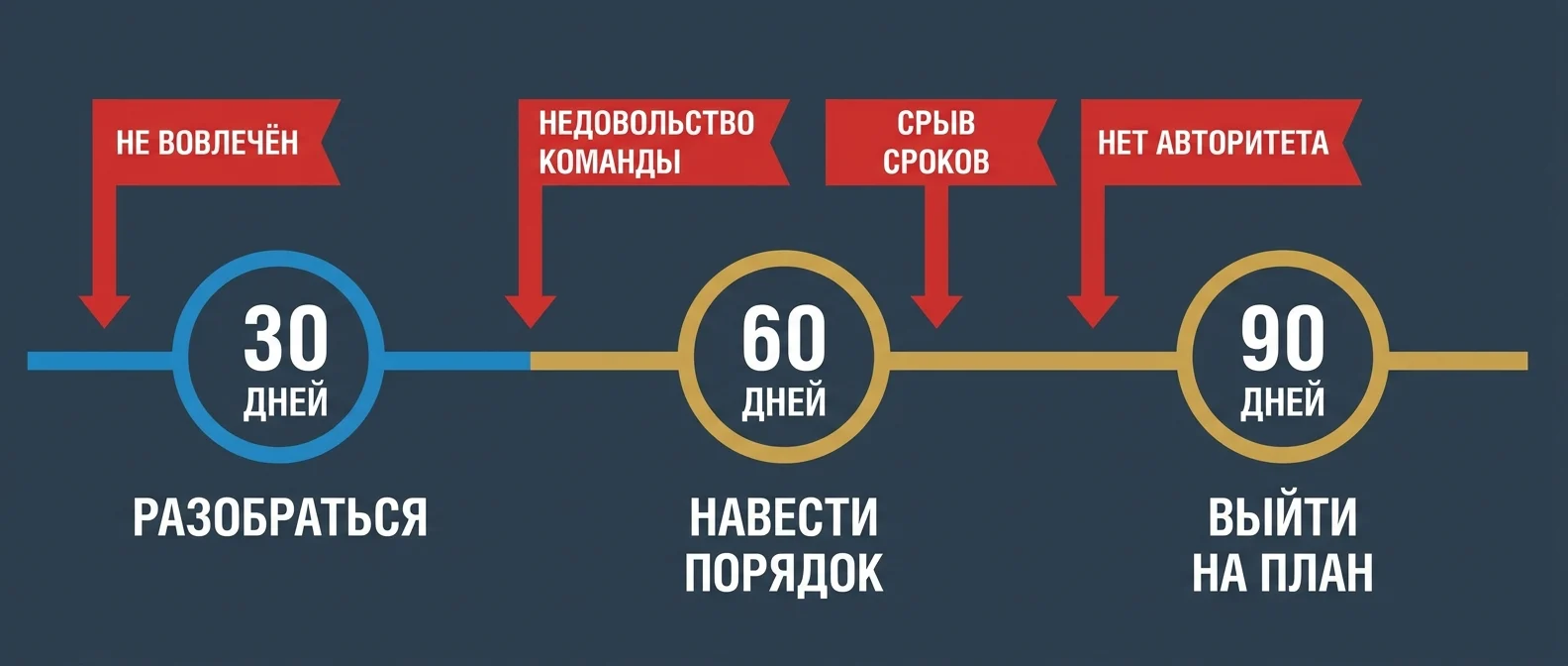 Первые 90 дней РОПа: план 30/60/90 и красные флаги