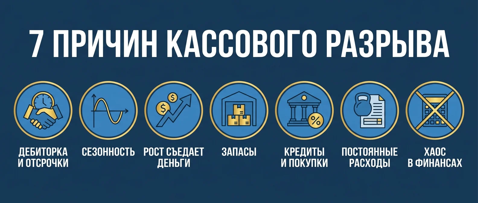 Причины кассового разрыва: дебиторка, сезонность, рост, запасы, постоянные расходы