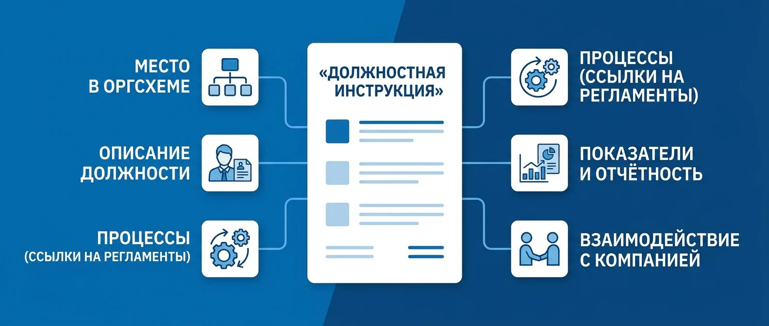 Из чего состоит должностная инструкция под ключ: место в оргсхеме, процессы, показатели, взаимодействие с компанией