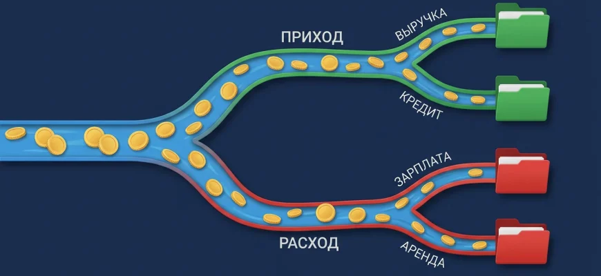 Отчёт о движении денежных средств: поток денег по статьям прихода и расхода