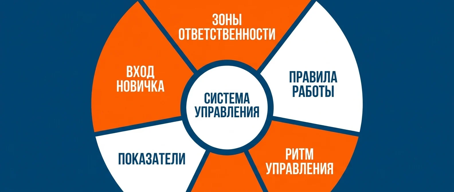 Пять узлов системы управления командой: зоны ответственности, правила работы, ритм управления, показатели, вход новичка