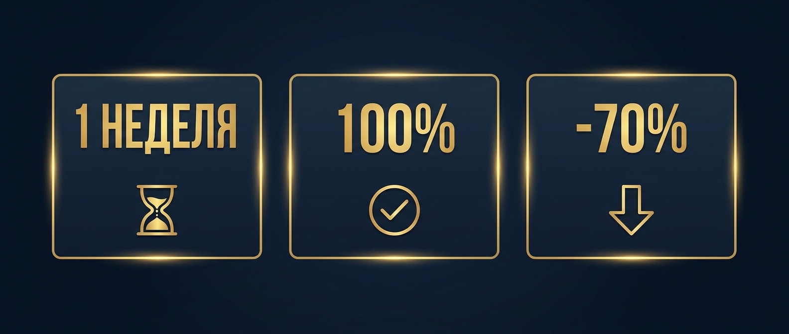 Результаты внедрения системы продаж: адаптация неделя, CRM 100%, нарушения минус 70%