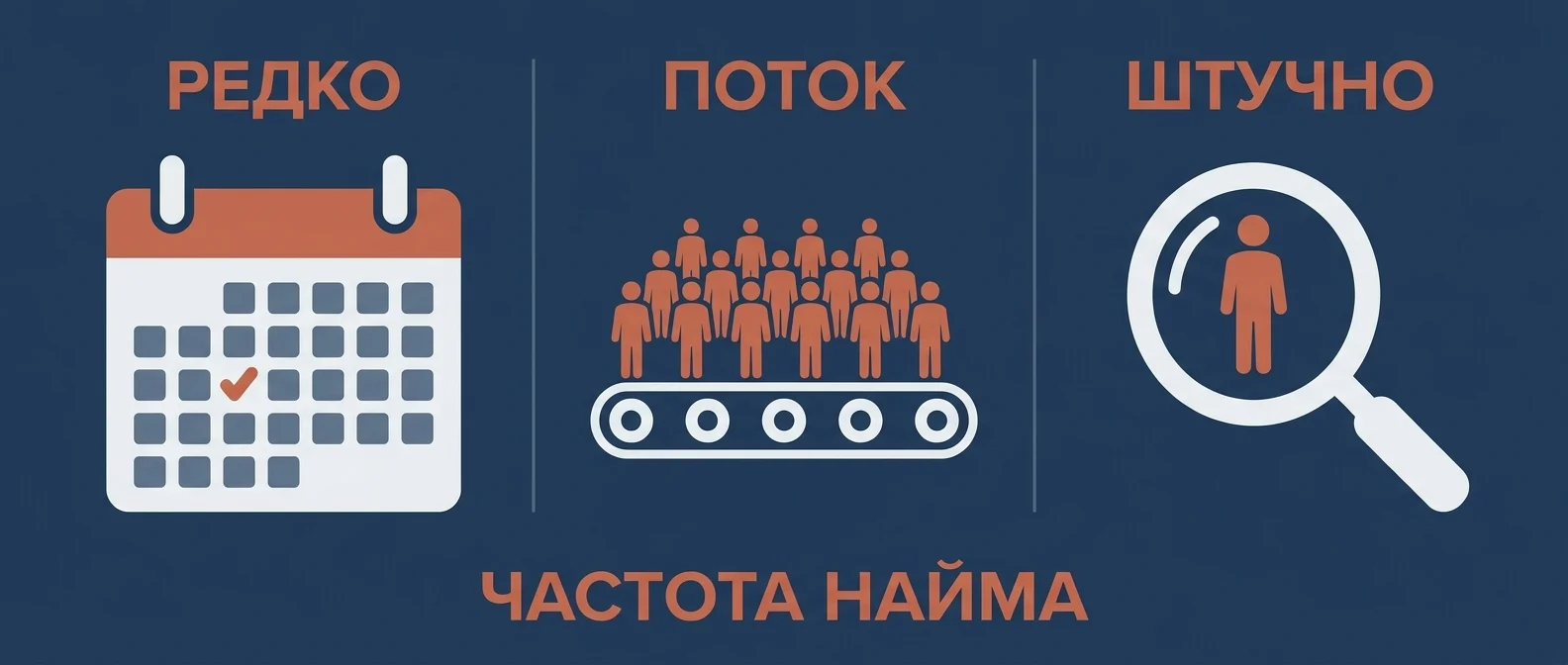 Выбор модели подбора по частоте найма: редко, поток, штучный поиск