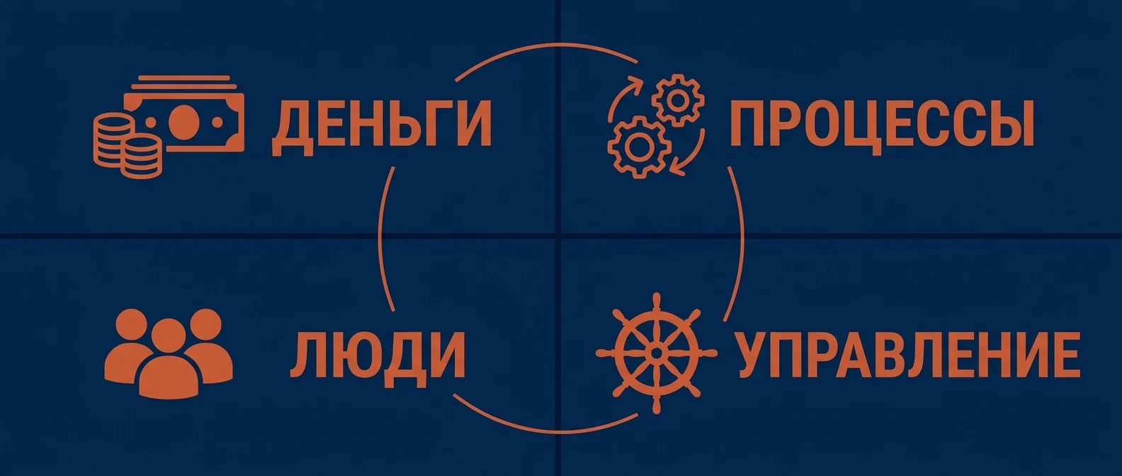 Четыре контура, в которых теряется отдача бизнеса: деньги, процессы, люди, управление