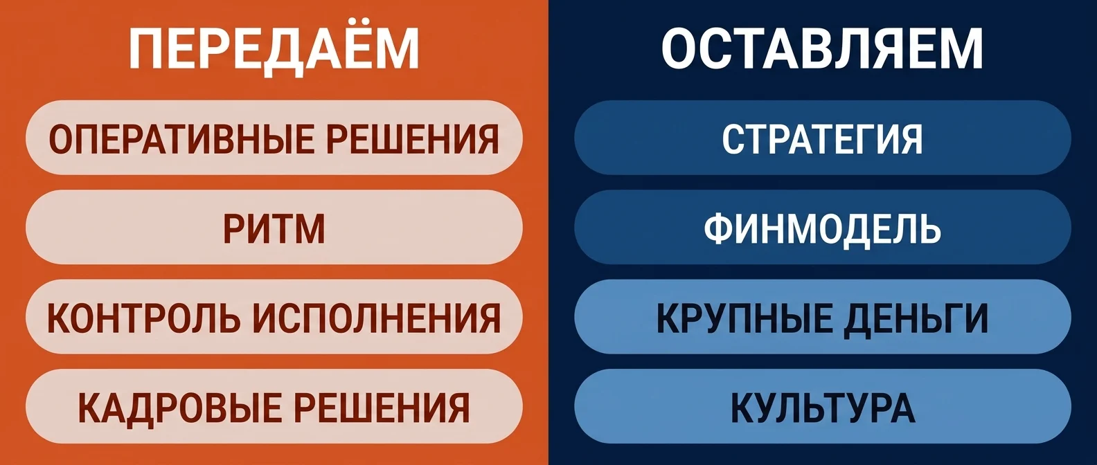 Что передают операционному директору, а что остаётся за собственником