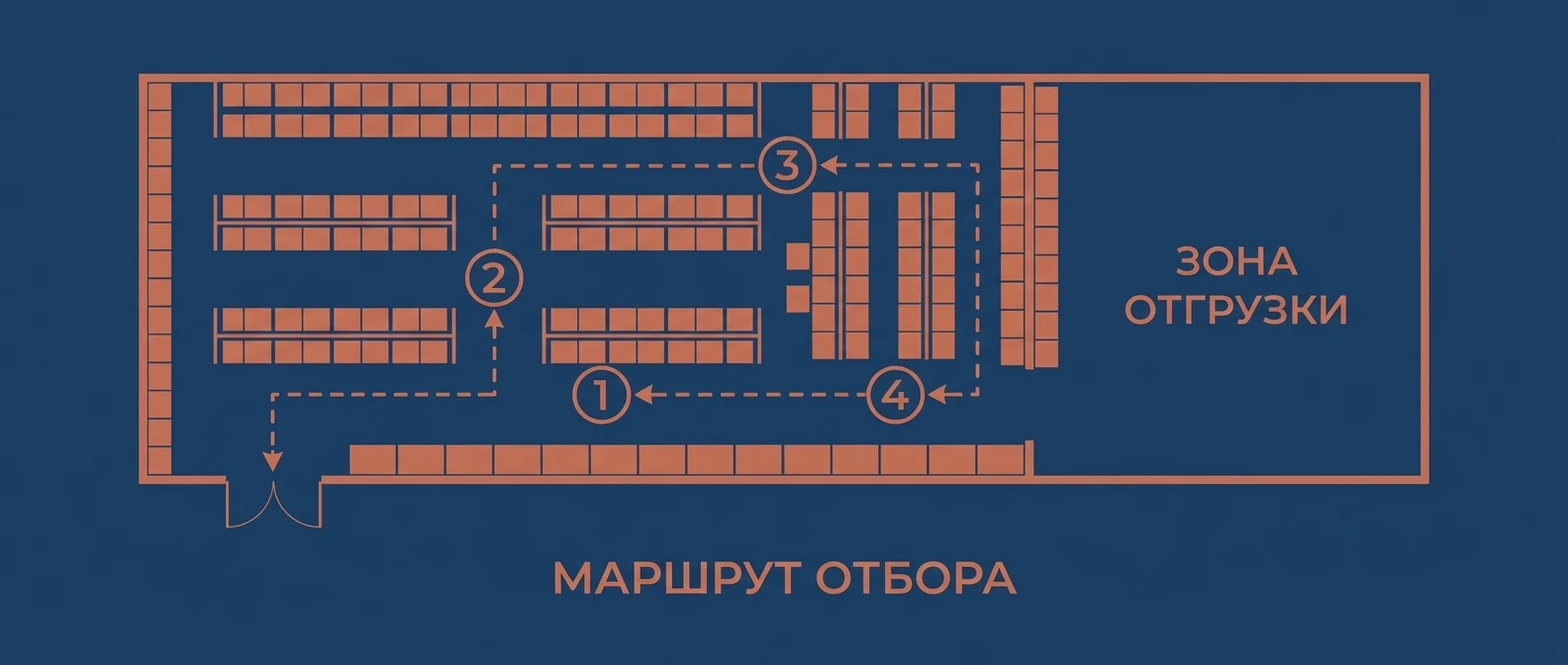 Адресное хранение: маршрут комплектовщика по ячейкам склада