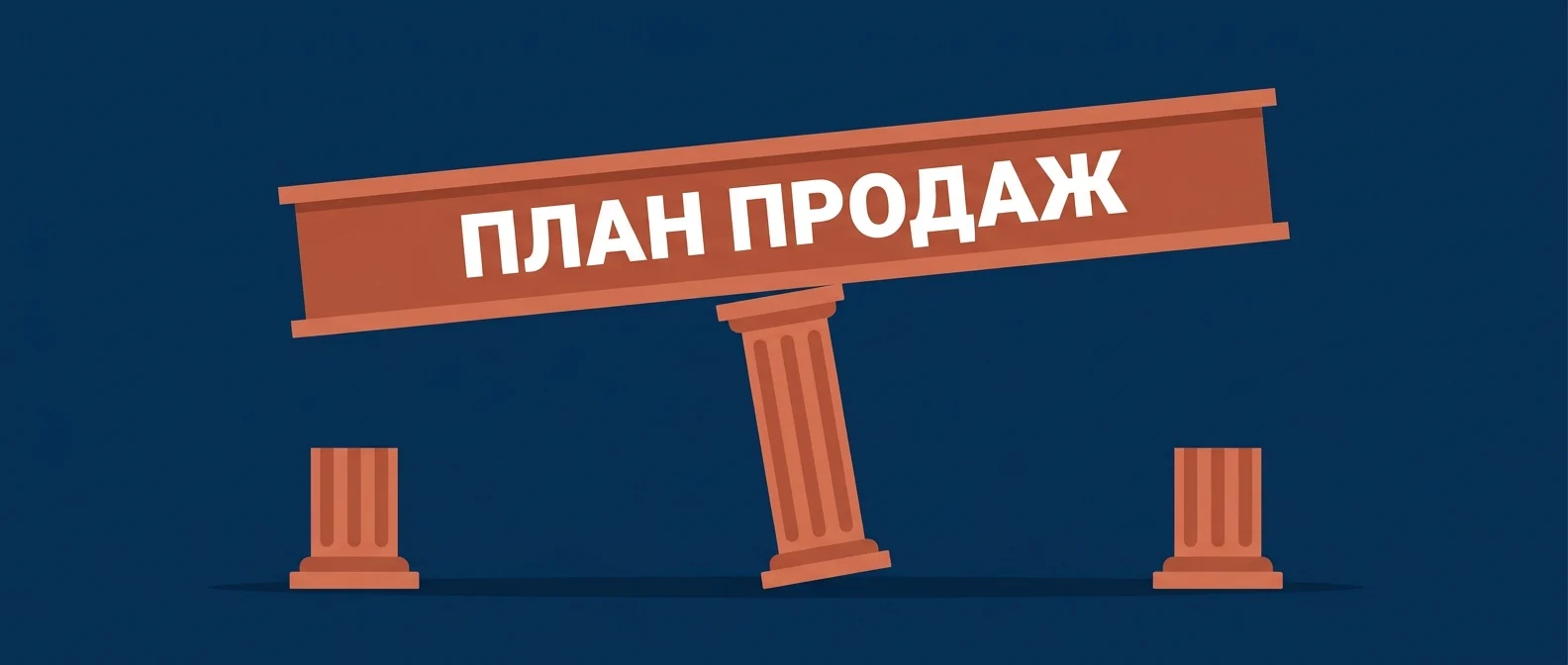 План продаж, который держится на одной опоре: балка стоит на единственной накренившейся колонне, места двух других пусты