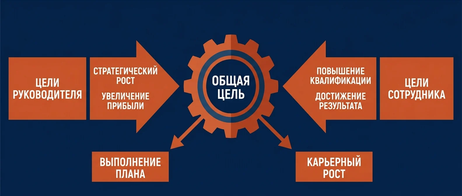 Дерево целей: цель компании раскладывается на цели направлений, а те — на цели руководителей и сотрудников