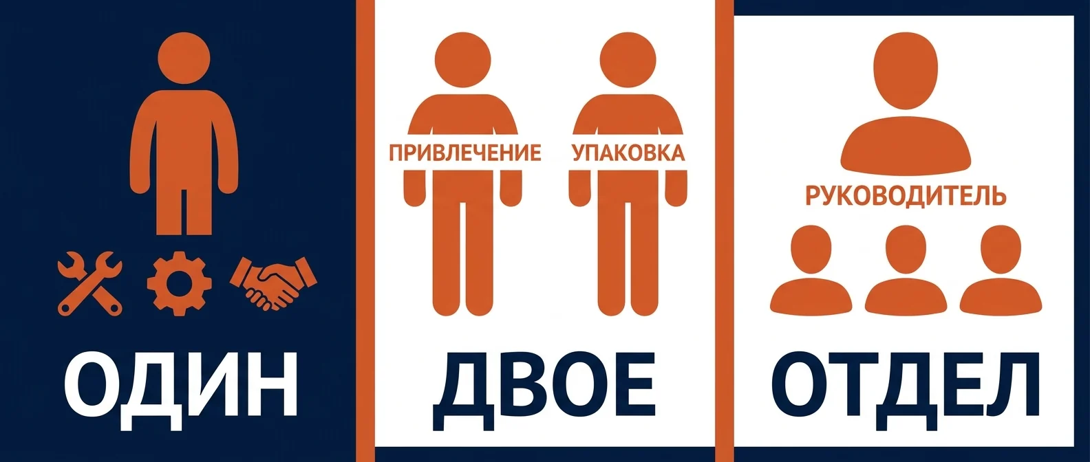 Как выглядит отдел маркетинга на разных размерах бизнеса: один, двое, полноценный отдел