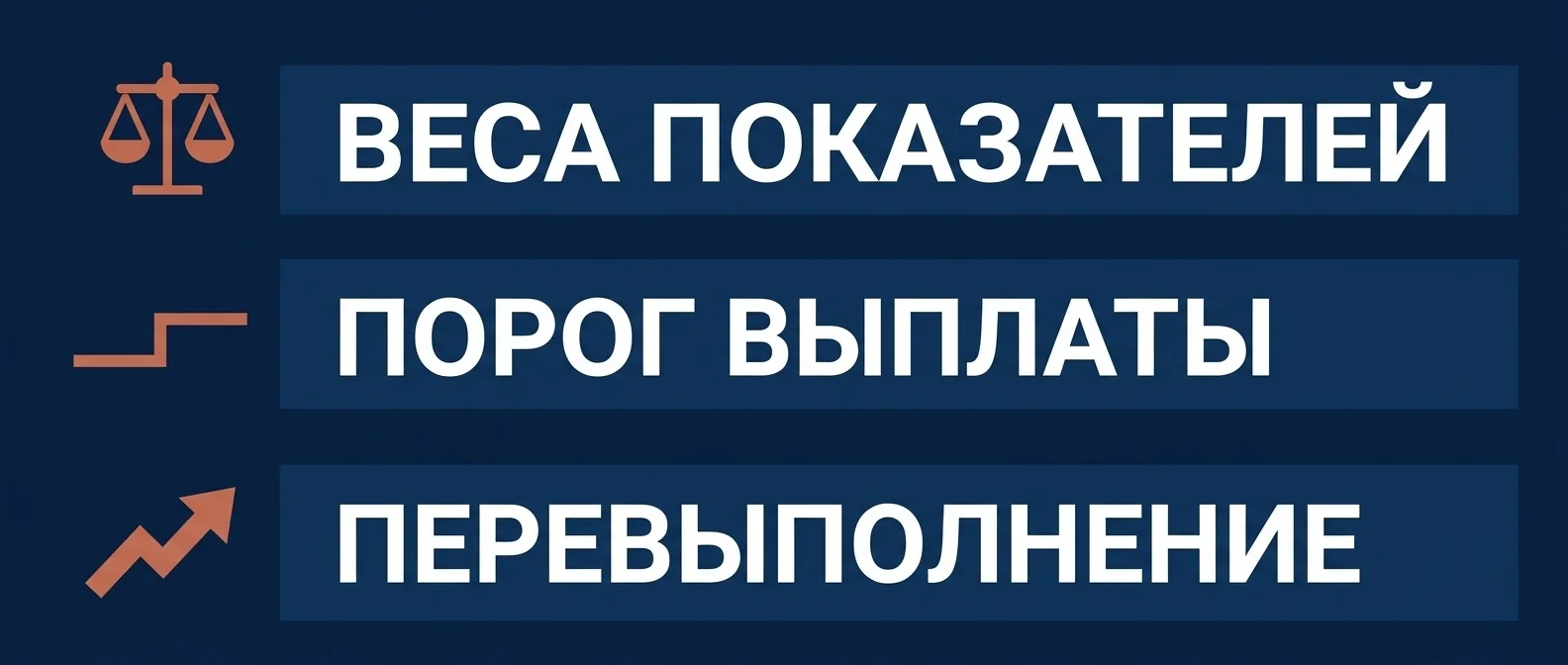 Как делится премия между показателями: веса, пороги, норма и перевыполнение