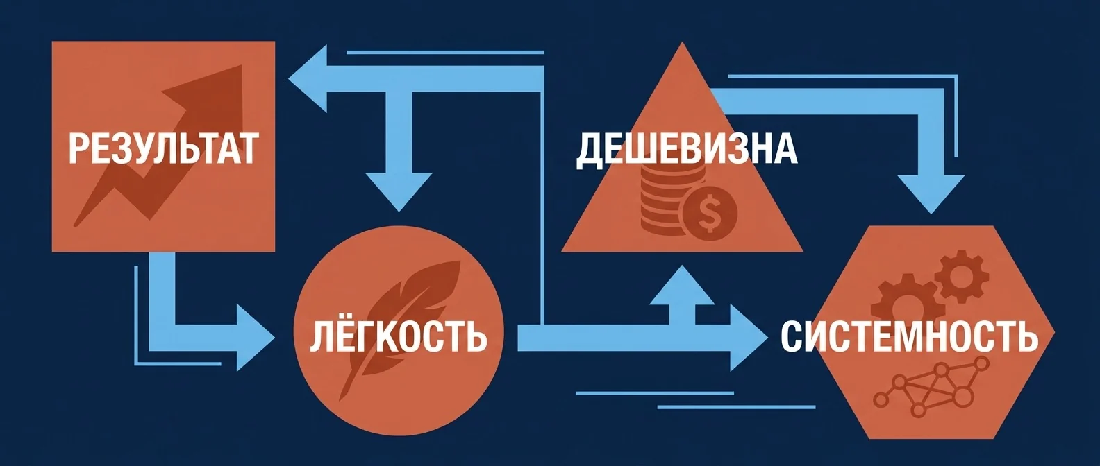 Выбор задач по четырём критериям: результат, лёгкость, дешевизна, системность
