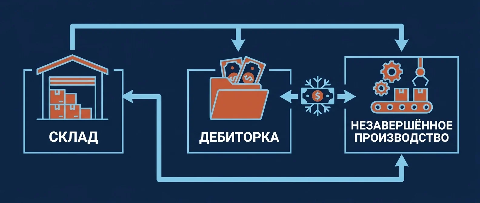 Где замораживаются деньги компании: склад, дебиторка, незавершённое производство